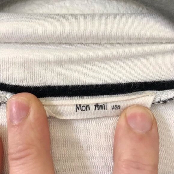 Mon Ami Women's White Black Striped Waterfall Cardigan Academia Elbow Patches. - Picture 5 of 5